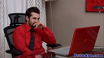 Gay mature unskilful jerking off in the office