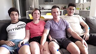 TEEN ORGY - chunky cock splits holes together with 1st time rimming!