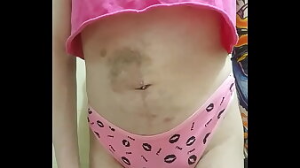 crossdresser boy jerks off her tiny dick in his new pink thong
